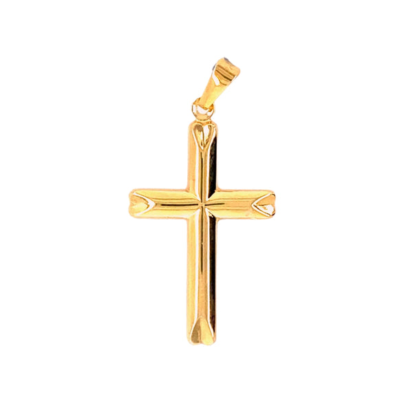 Etched and Tapered Edge Design Cross - 14kt Yellow Gold