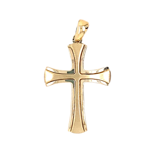 Etched and Flared Edge Cross - 14kt Yellow Gold