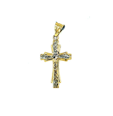 Diamond Cut Center Design Cross - 14kt Two-Tone Gold