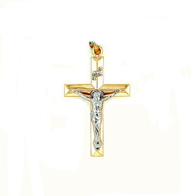 Knife Edge Raised Detail Crucifix - 14kt Two-Tone Gold