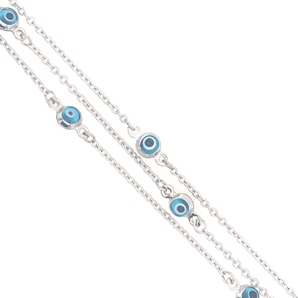 Three Strand Evil Eye Bracelet - 14kt White Gold