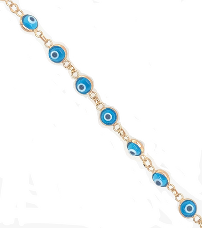 Children's Light Blue Evil Eye Bracelet - 14kt Yellow Gold