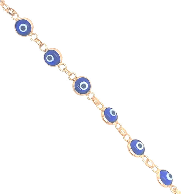 Children's Dark Blue Evil Eye Bracelet - 14kt Yellow Gold