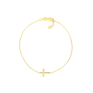 Adjustable Single MIni Cross Bracelet - 14kt Yellow Gold