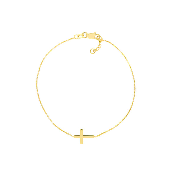 Adjustable Single MIni Cross Bracelet - 14kt Yellow Gold