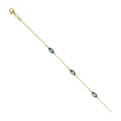 Three Station Evil Eye Bracelet - 14kt Yellow Gold