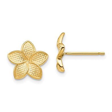 Textured Flower Design Stud Earrings - 14kt Yellow Gold