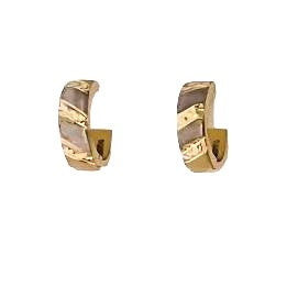 Alternating White and Yellow Gold Huggie Earrings - 14kt Two-Tone Gold