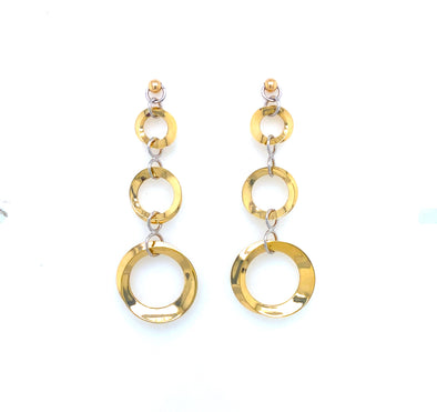 Triple Circle Design Dangle Earrings - 14kt Yellow Gold