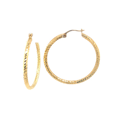 Medium Diamond Cut Hoop Earrings - 14kt Yellow Gold