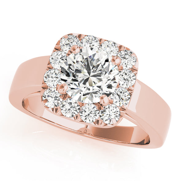 Wide Cushion Cut Diamond Halo Gold Engagement Mounting