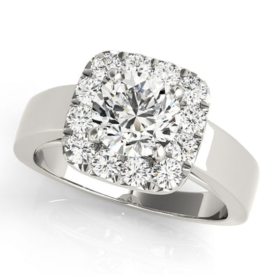 Wide Cushion Cut Diamond Halo Gold Engagement Mounting