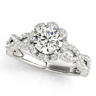 Flower Design Diamond Halo and Cross-Over Engagement Mounting