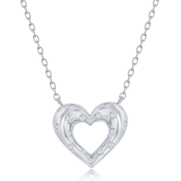 Cubic Zirconia Accented Open Heart Design Pendant