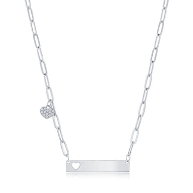 Bar and Heart Accented Paperclip Design Necklace