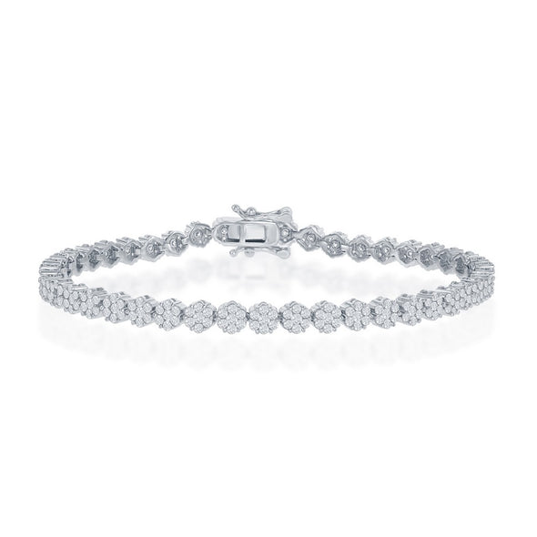 Cubic Zirconia Cluster Design Tennis Style Bracelet