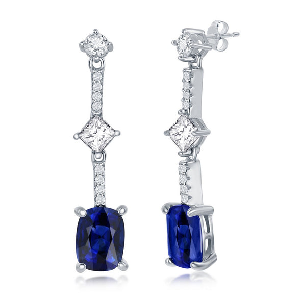 Simulated Sapphire and Cubic Zirconia Dangle Earrings