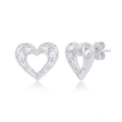 Cubic Zirconia Accented Open Heart Stud Earrings