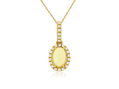 Oval Opal and Diamond Halo Pendant