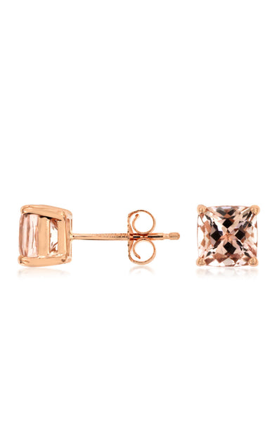 Princess Cut Morganite Stud Earrings