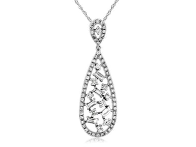 Pear Shaped Round and Baguette Diamond Pendant