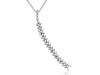 Round and Baguette Diamond Vertical Design Pendant