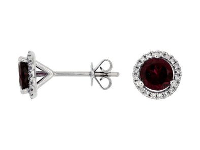 Rhodolite Garnet and Diamond Stud Earrings