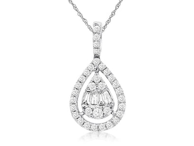 Baguette and Round Diamond Teardrop Pendant