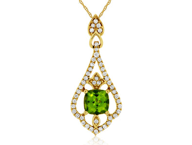 Peridot and Teardrop Design Diamond Halo Pendant