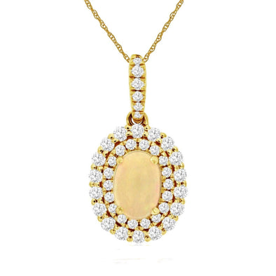 Oval Opal and Double Diamond Halo Pendant