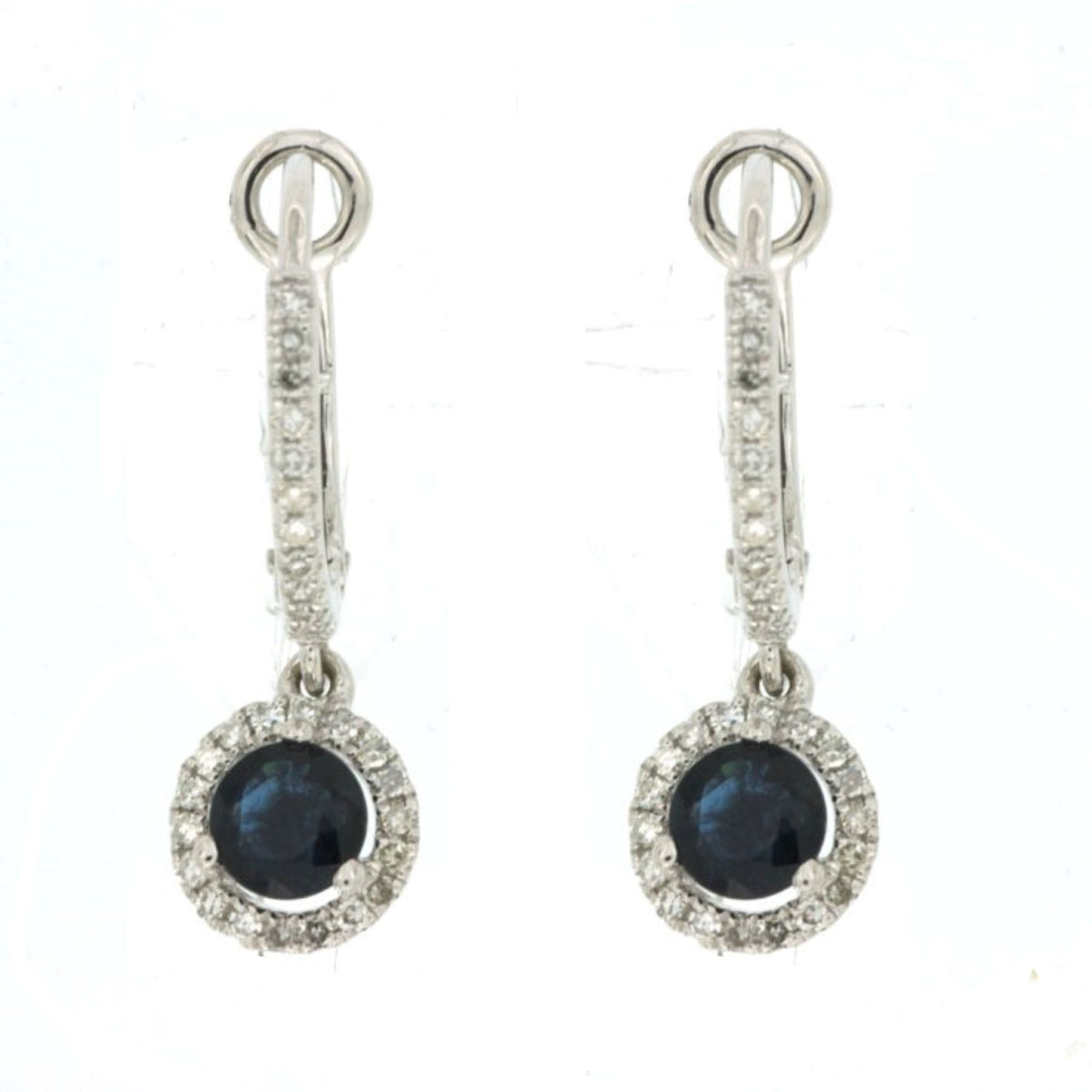 Sapphire and Diamond Halo Dangle Earrings