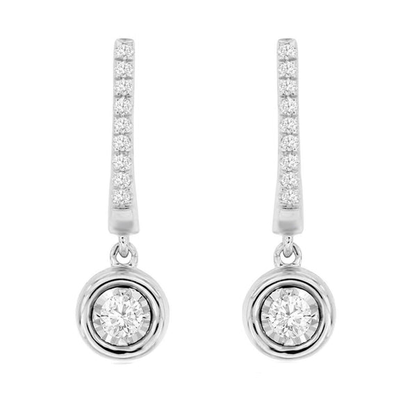 Bezel Set Diamond Cluster Dangle Earrings