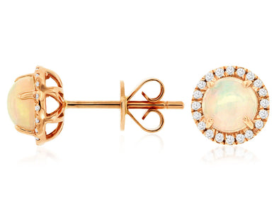 Round Opal and Diamond Halo Stud Earrings