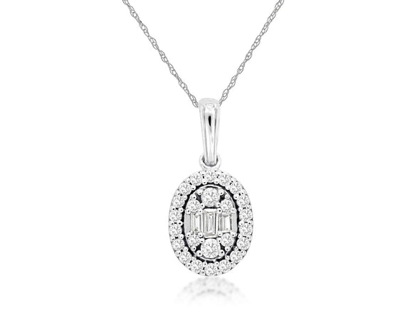 Baguette and Round Diamond Halo Pendant