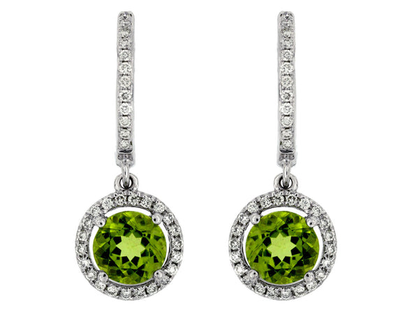 Round Peridot and Diamond Dangle Earrings