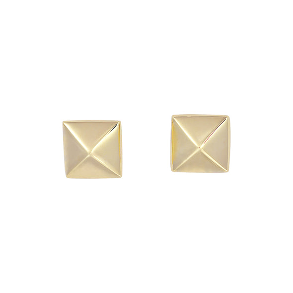 Pyramid Design Stud Earrings - 14kt Yellow Gold