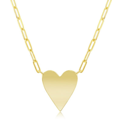 Paperclip and Heart Design Necklace - Sterling Silver and Gold Plate